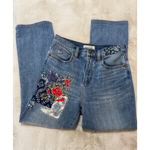 Sundance Elise Patchwork Floral Denim Crop Jeans Size 26 Spring Boho